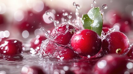 Cranberries, splashing water, high speed, professional photography, more clarity with clear light...