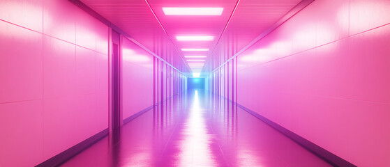 Neon Pink Hallway with Light at the End  Futuristic Interior Design, Neon Pink Hallway with Light at the End  Futuristic Interior Des