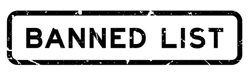 Grunge black banned list word square rubber seal stamp on white background