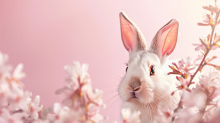 Obraz premium Easter bunny on pink background with copy space, greetings card design