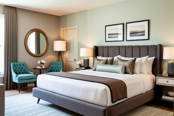 Contemporary hotel room with luxury decor, Duluxe double room.