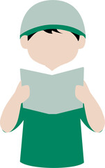 Muslim boy reading a book cartoon