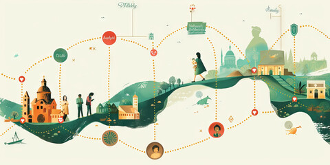 A chart with pins indicating the locations of important events in family history, such as births, marriages, and deaths, forming a visual timeline of their past.