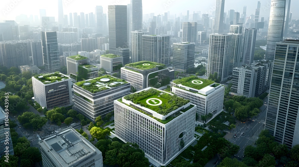 Aufkleber sustainable and digitally integrated smart city with lush greenery and renewable energy systems a ha
