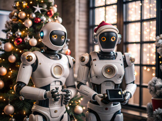 Fototapeta premium Artificial intelligence celebrate christmas