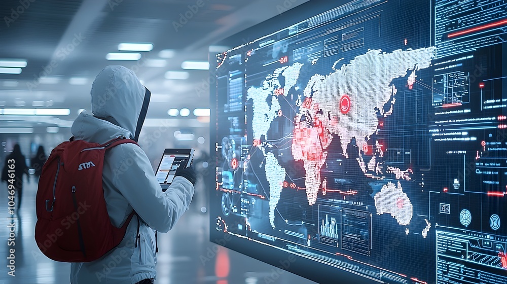 Fototapete Hacker Surrounded by Advanced Digital Security Interface Showcasing Chaos of Cyber Attack  Representation of Technological Threats Cybersecurity Breaches and Malicious Digital