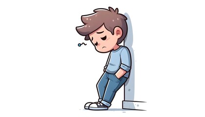 Fototapeta premium person standing leaning against wall looking sad, clipart