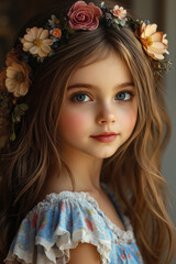 Fototapeta premium A little girl with a flower crown on her head