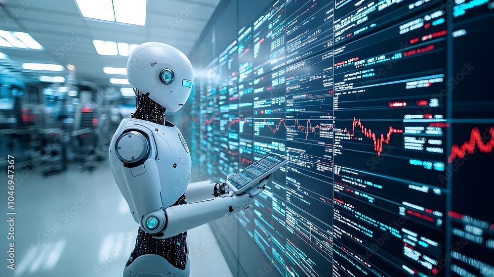 Fototapete conceptual digital representation of ai powered trading and financial analysis featuring a robotic s
