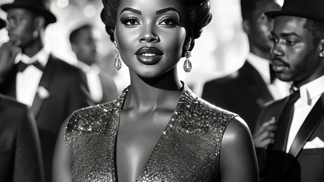 Elegant vintage glamour portrait in classic black and white setting