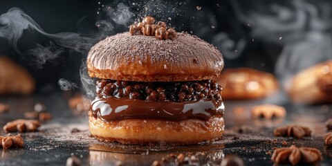 a donut with chocolate and nuts on it