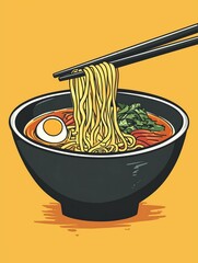 Retro Japanese ramen soup noodles food minimalist simple drawing painting vintage, wooden tin poster