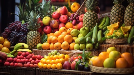 Close-up view of a fruit stand