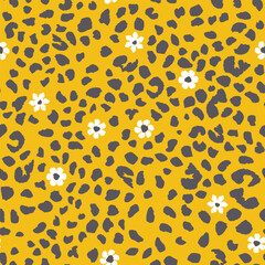 Abstract modern leopard seamless pattern. Animals trendy background with floral element. Color decorative vector stock illustration for print, fabric, textile. Modern ornament of stylized skin