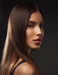 Fototapeta premium beautiful woman and body with brown brunette flowing hair