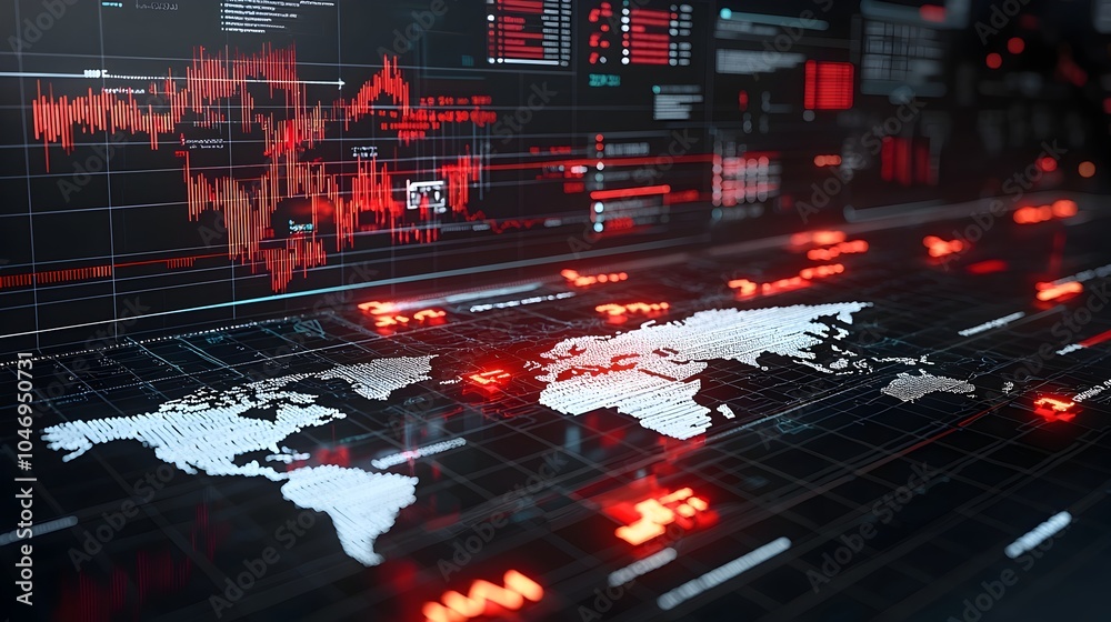 Aufkleber exciting dynamic forex market concept with glowing arrows on a world map and overlaid business chart