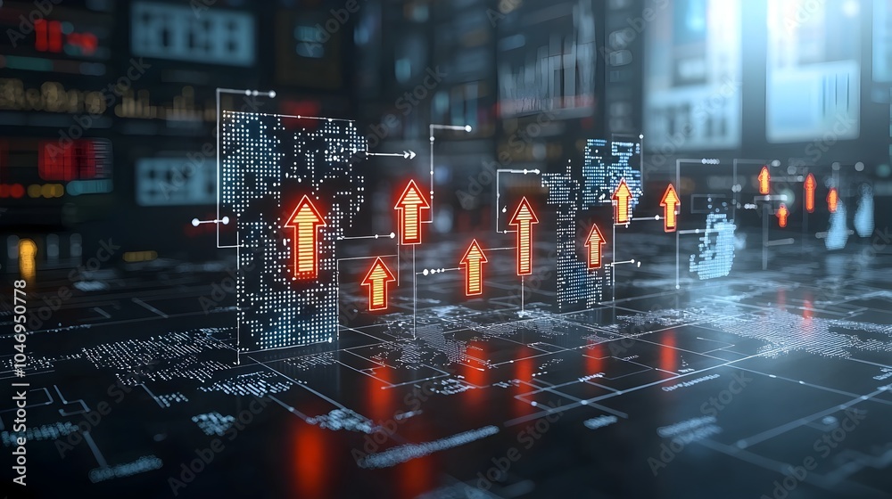 Aufkleber glowing forex market arrows pointing upwards on a vibrant world map background accompanied by dynami