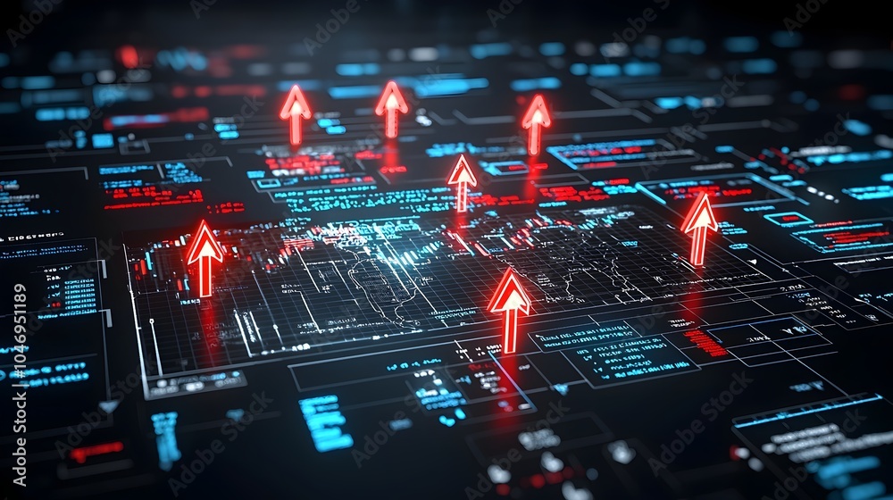 Poster Glowing Forex Arrows and World Map with Business Chart Overlay   Creative Concept Symbolizing Global Financial Markets and Investment Strategy