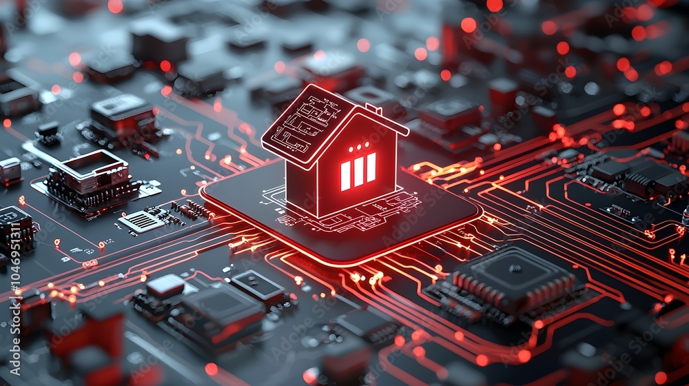 Leinwandbilder sophisticated 3d rendering of smart home technology with a central glowing house icon connected by i