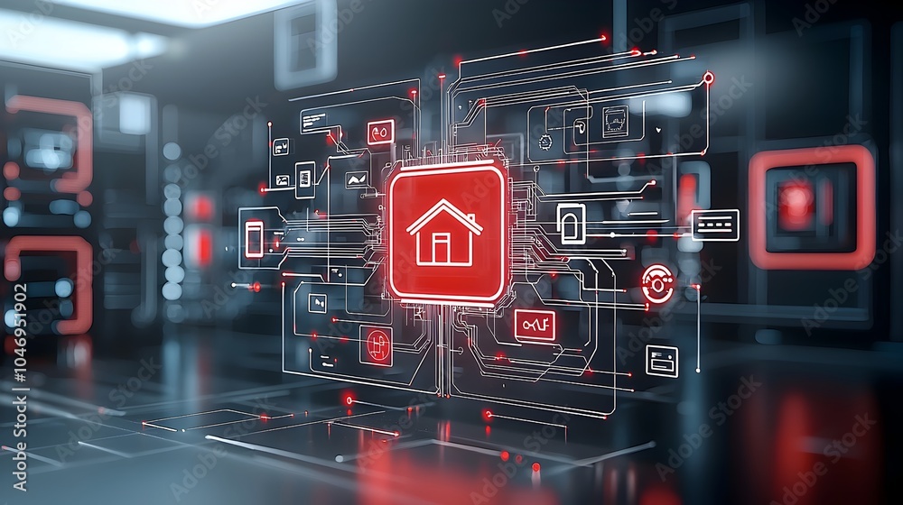 Leinwandbilder glowing digital home icon centered in a complex network of illuminated circuit lines symbolizing the