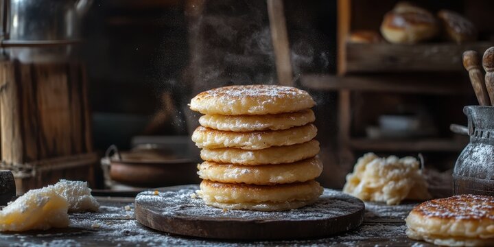 a stack of doughs on a table