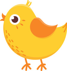 Cute yellow chick with a curious look, standing on orange legs. Perfect for kids' designs.