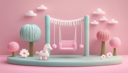 毛糸で編んだ公園（ブランコ・木馬）