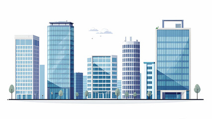 Naklejka premium Modern City Skyline with Glass Buildings and Trees