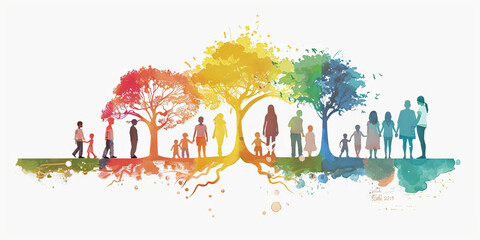Obraz premium My Roots Unveiled: A beautiful, artistic representation of your genealogy, incorporating colors and designs to illustrate the unique stories behind each family member.
