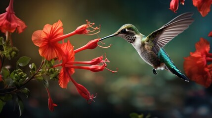 Fototapeta premium Photograph of a hummingbird hovering in mid-air,