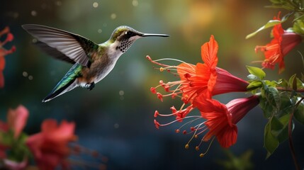 Fototapeta premium Photograph of a hummingbird hovering in mid-air,