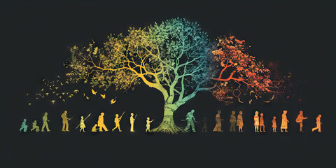 Ancient Legacies: A stylized depiction of your family tree, with each branch symbolizing a different story or accomplishment, and a specific color representing each family member.