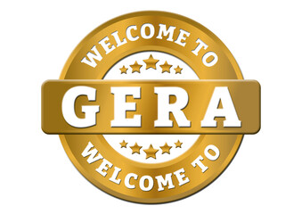gold sticker welcome to Gera city