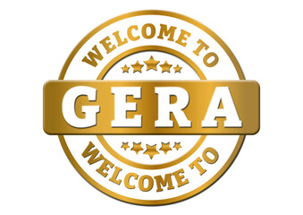 gold sticker welcome to Gera city