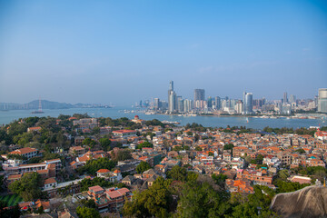 Panoramic view of Gulangyu Island in Xiamen, China, copy space for text
