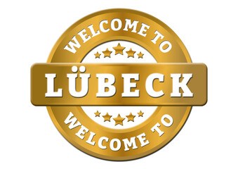 round gold sticker welcome to Luebeck city