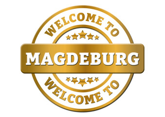 gold sticker welcome to Magdeburg city