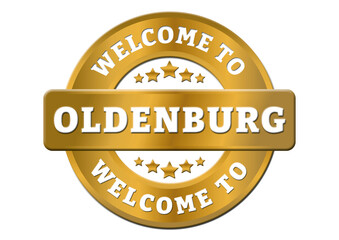 round gold sticker welcome to Oldenburg city