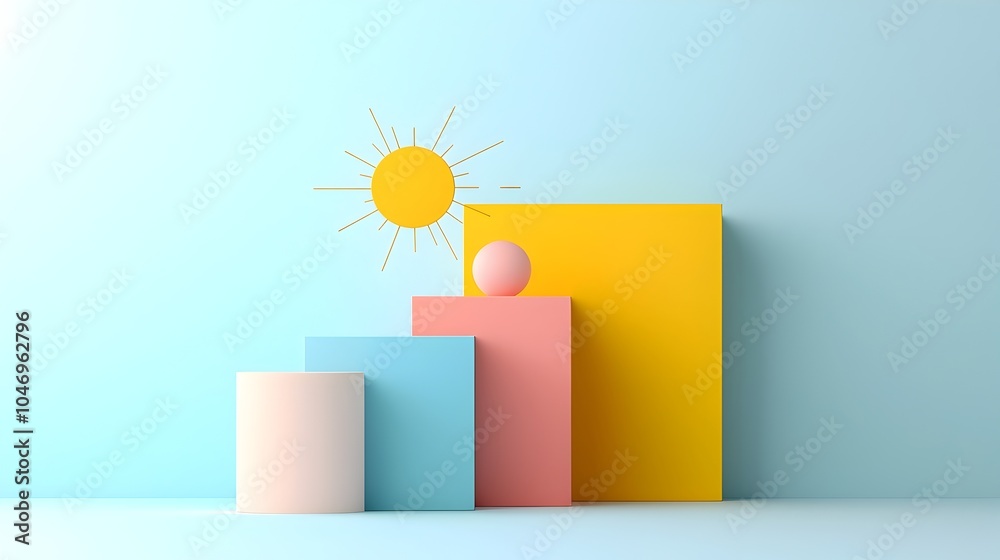 Aufkleber Set of minimalist geometric prism shapes in various 3D forms arranged against a bold gradient background designed for modern covers banners and social media content
