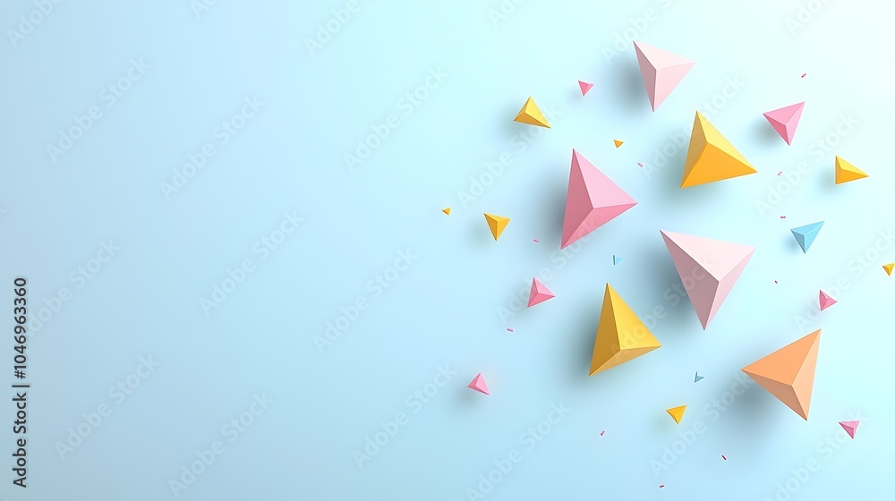 Poster Minimalist geometric prism shapes in vibrant colors over a sleek gradient background designed for eye catching social media covers banners flyers and other promotional materials