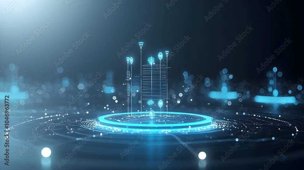 Poster Captivating digital waves and glowing particles in a seamless transition on a sleek dark background symbolizing modern technology and the flow of data