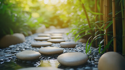 Calm Zen Garden with Bamboo and Stones