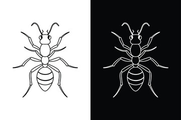 Ant silhouette illustration color Icon on White and black Vector Background.