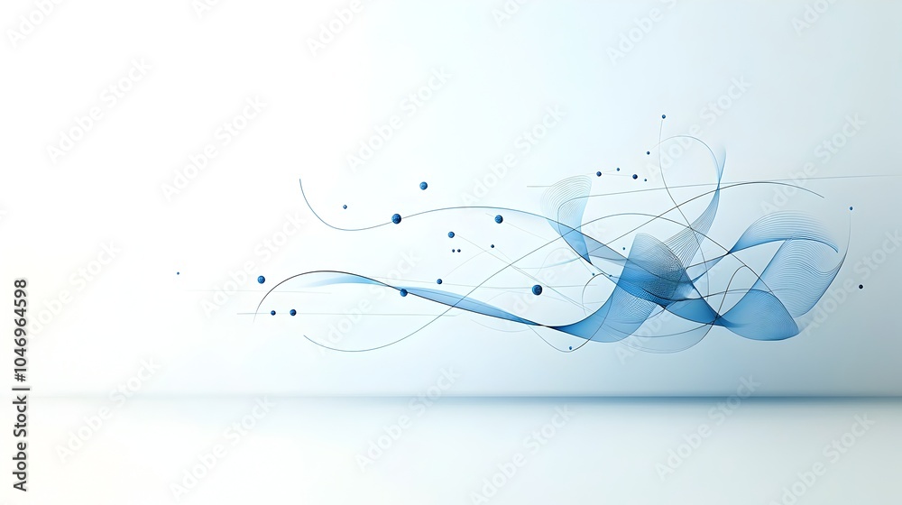 Poster Mesmerizing digital waves with glowing particles flowing across a dark to white gradient background