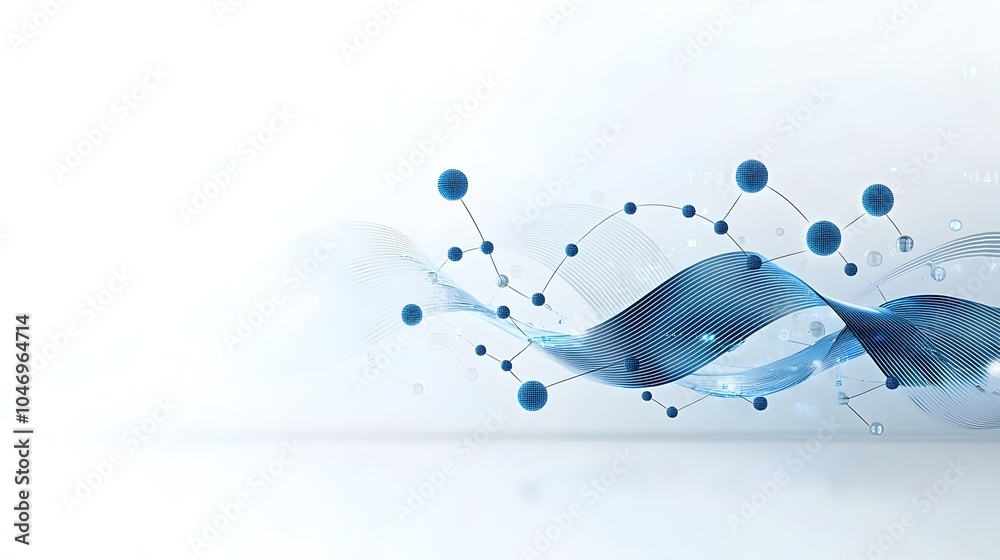 Poster Abstract digital artwork depicting mesmerizing blue waves with glowing particles against a dark and white background symbolizing the dynamic flow of data cutting edge technology