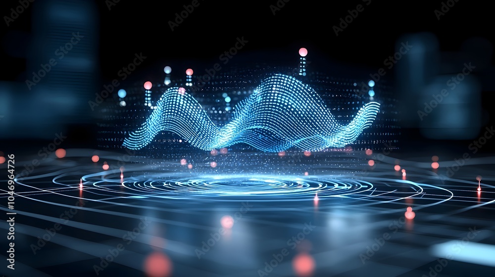 Poster Mesmerizing Abstract Digital Waves with Glowing Particles Symbolizing Cutting Edge Technology and Data Flow  Futuristic Elegant