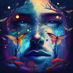 Enchanting Forest at Night with Glowing Elements