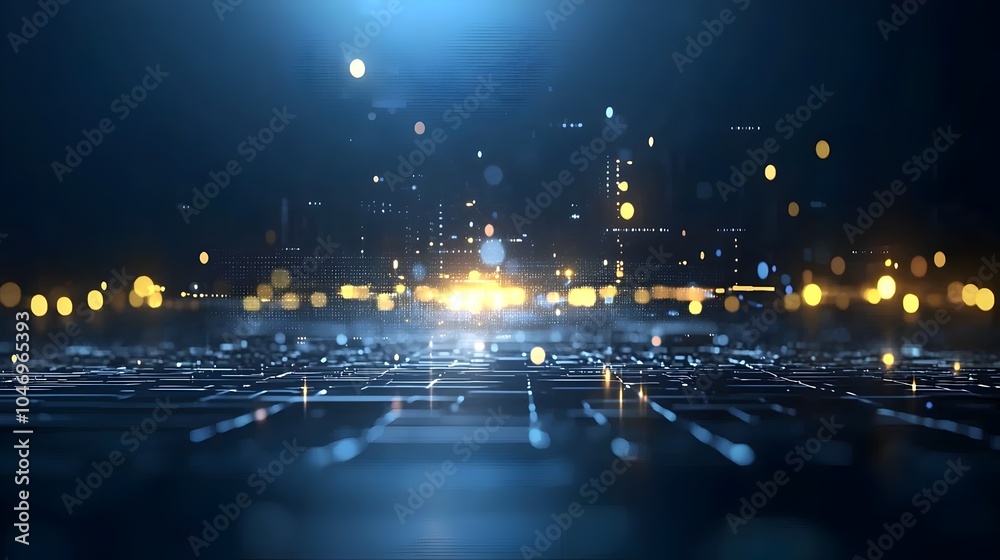 Aufkleber Mesmerizing abstract background with glowing flowing particles across a dark space representing the interconnected nature of digital technology and the innovative potential of generative AI