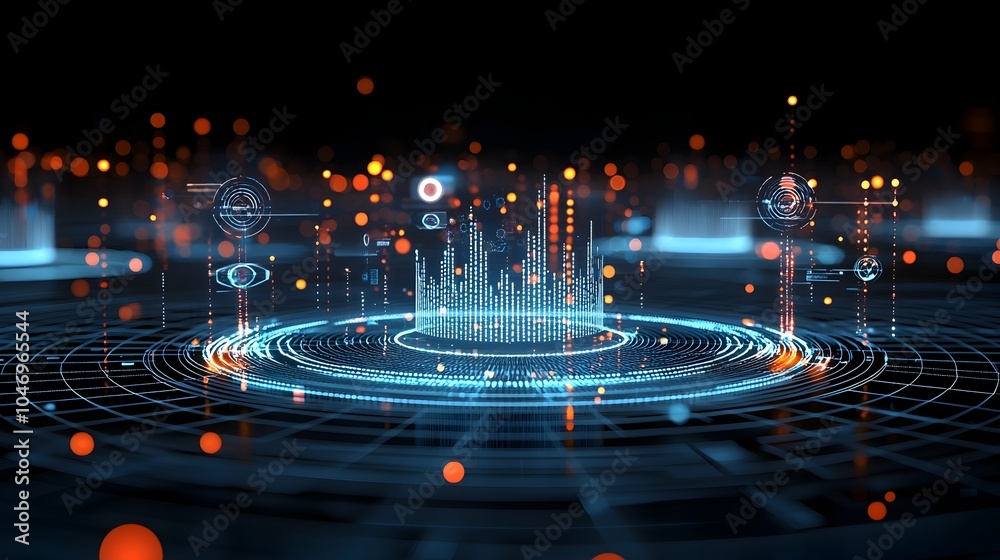 Aufkleber Stunning abstract visualization of glowing particles in dynamic motion over a dark background symbolizing the interconnectivity of data and the power of generative systems