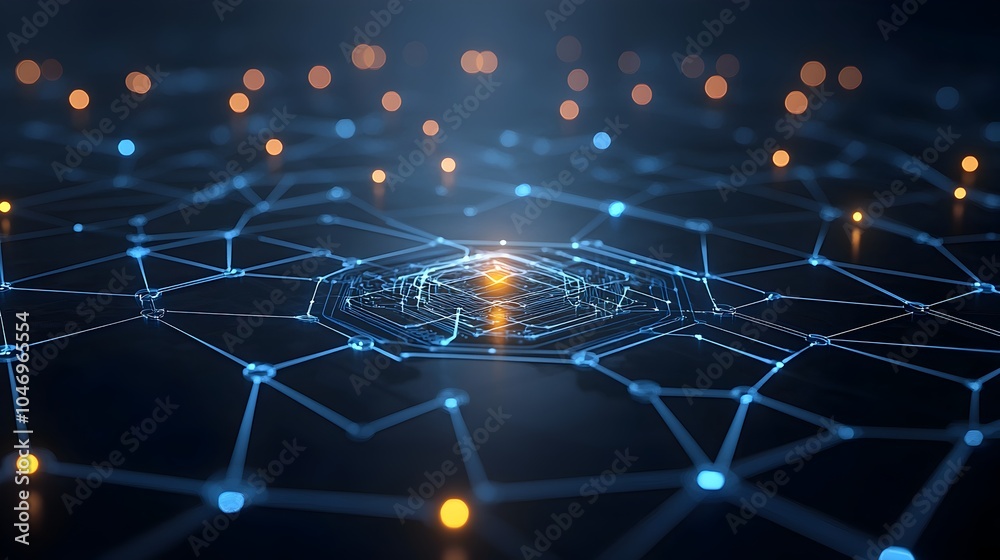 Aufkleber Abstract glowing particles in fluid motion over a dark background symbolizing the interconnectivity and generative nature of digital systems and emerging technologies